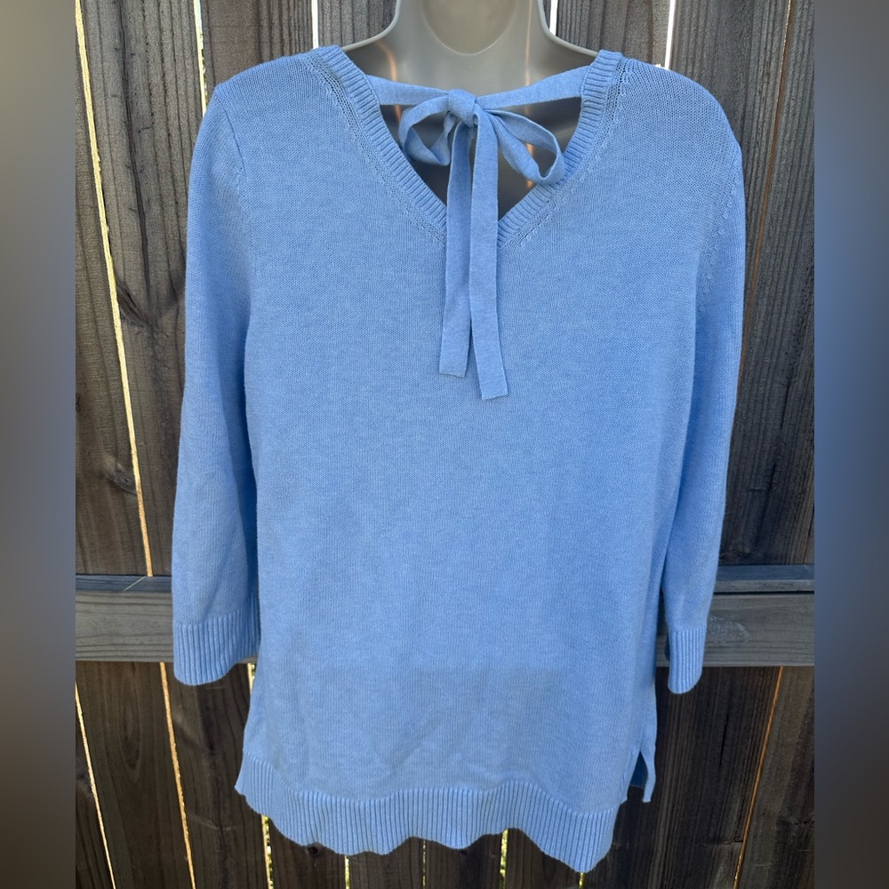Talbots Light Blue Pima Cotton Sweater with Tie-Back - Medium
